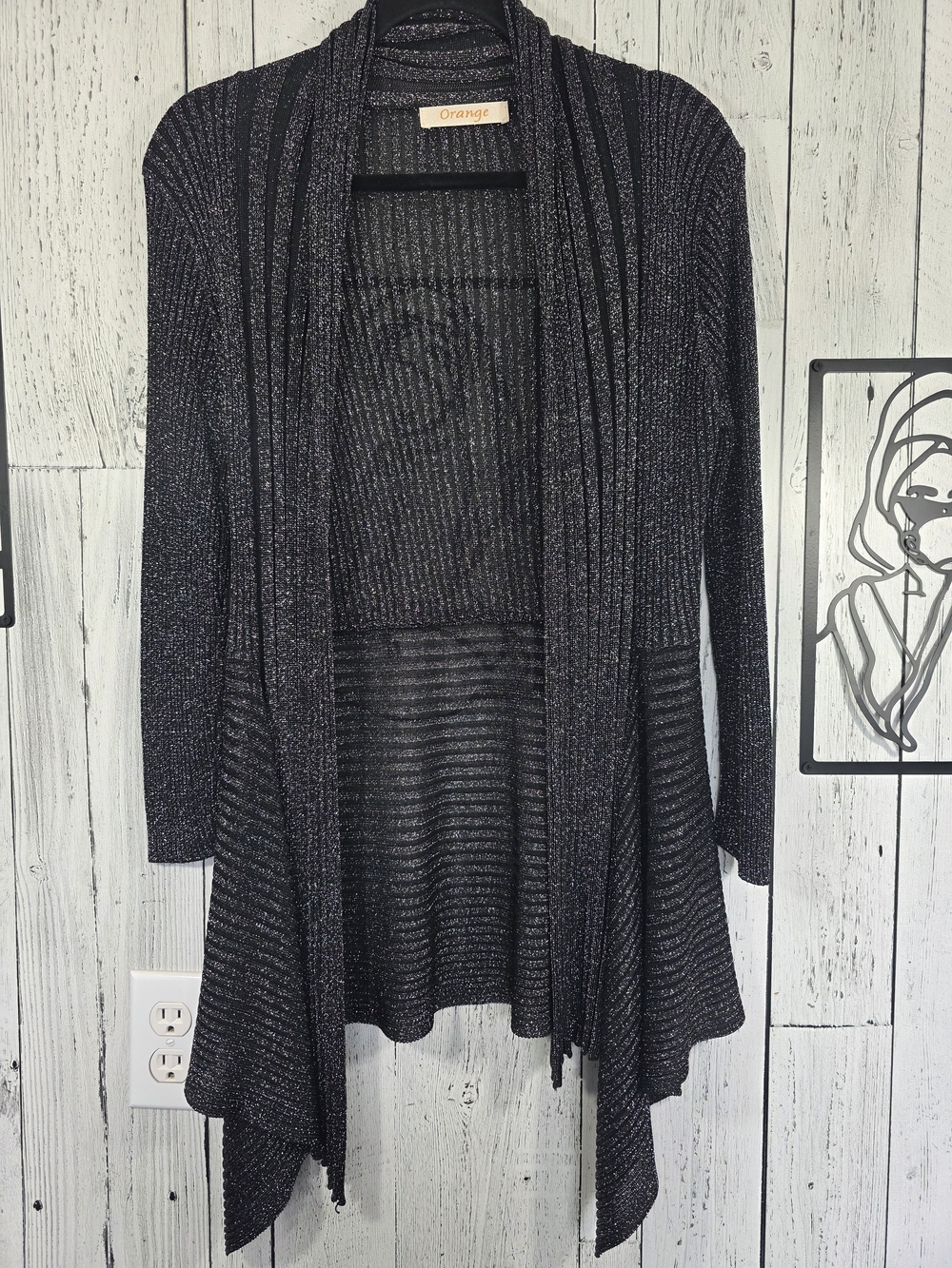 Orange Metallic Black Waterfall Cardigan One Size Draped Longline